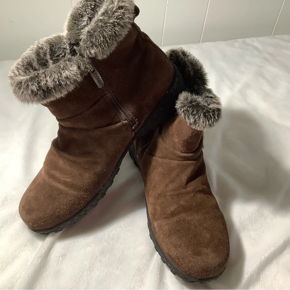 Khombu brown leather faux fur zip up boots size 10 - Picture 7 of 11